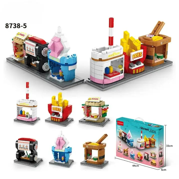 City Street View 6 in 1 Building Blocks Food Shop Bricks Toys Model Kids Educational Gift