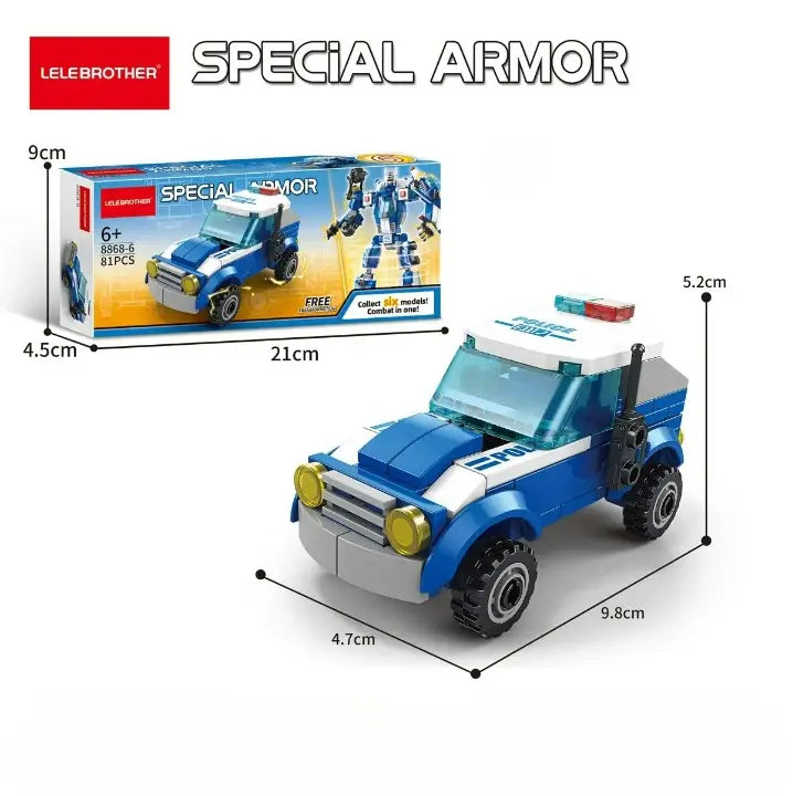 Deformed Robot 6 in 1 Building Blocks 533 Pcs City Police Car Bricks Toys Model Kids Educational Gift