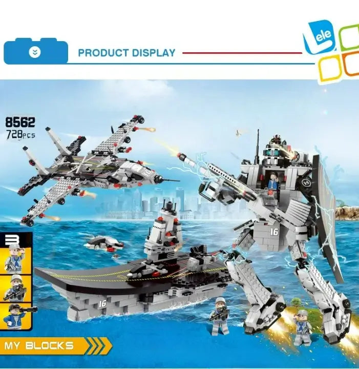 Promotional Bagged Military Bricks Toy Fighter Transform Robot Warship Building Blocks