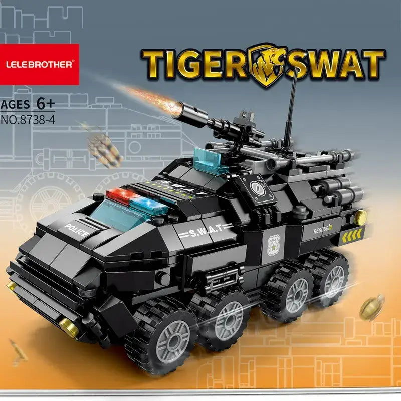 Police Explosion-proof Car 6 in 1 Building Blocks Swat Deformed Car Bricks Toys Boys Model Gift