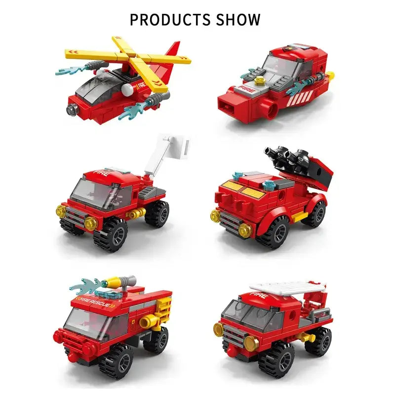 Color Bag Building Blocks Fire Mecha 6 in 1 Robot Bricks Toys Firefighting Model Kids Educational Gift