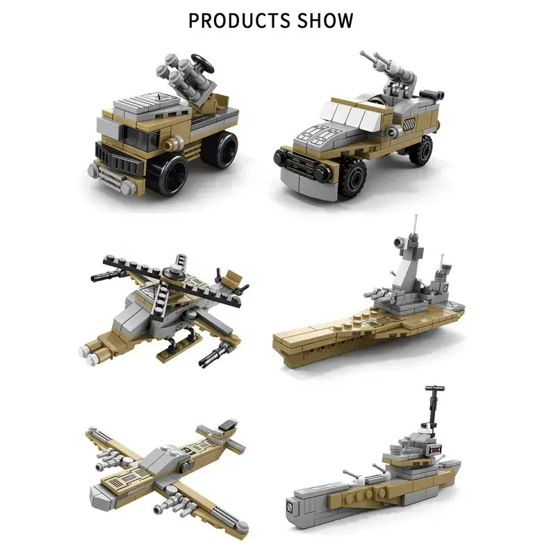 6-in-1 Military Warship Building Blocks Set - USS Missouri Carrier & Army Bricks Toy Model