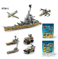 6-in-1 Military Warship Building Blocks Set - USS Missouri Carrier & Army Bricks Toy Model