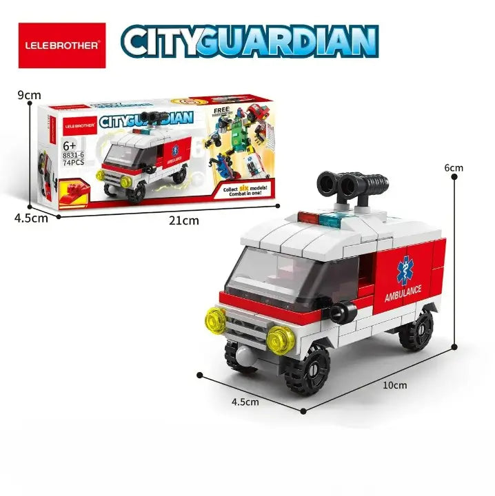 Deformed Robot 6 in 1 Building Blocks 503 Pcs City Car Bricks Toys Ambulance Model Kids Educational Gift