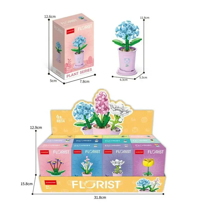 Flowers Building Blocks 12 Animals Models Mini Lucky Blossom Potted Plant Bricks Toys Kids DIY Gift