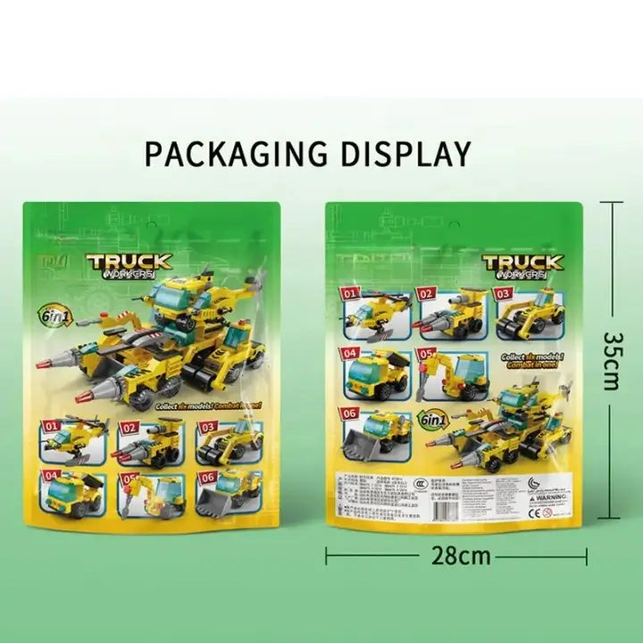 Color Bag Building Blocks Six in One Engineering Tank Bricks Model Kids Construction Toys