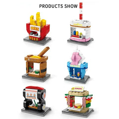 City Street View 6 in 1 Building Blocks Food Shop Bricks Toys Model Kids Educational Gift