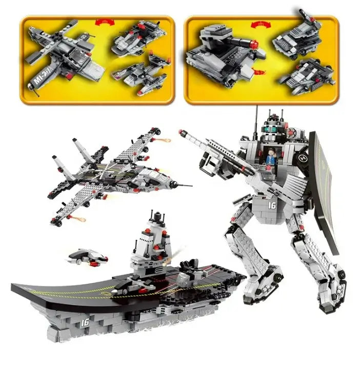 Promotional Bagged Military Bricks Toy Fighter Transform Robot Warship Building Blocks