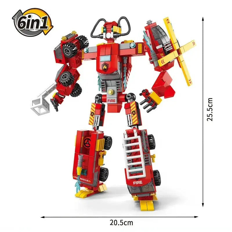 Color Bag Building Blocks Fire Mecha 6 in 1 Robot Bricks Toys Firefighting Model Kids Educational Gift