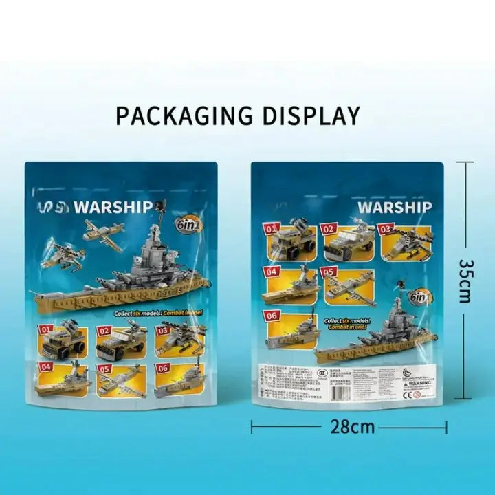 6-in-1 Military Warship Building Blocks Set - USS Missouri Carrier & Army Bricks Toy Model