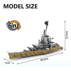 6-in-1 Military Warship Building Blocks Set - USS Missouri Carrier & Army Bricks Toy Model