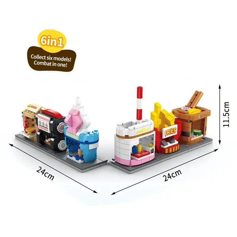 City Street View 6 in 1 Building Blocks Food Shop Bricks Toys Model Kids Educational Gift