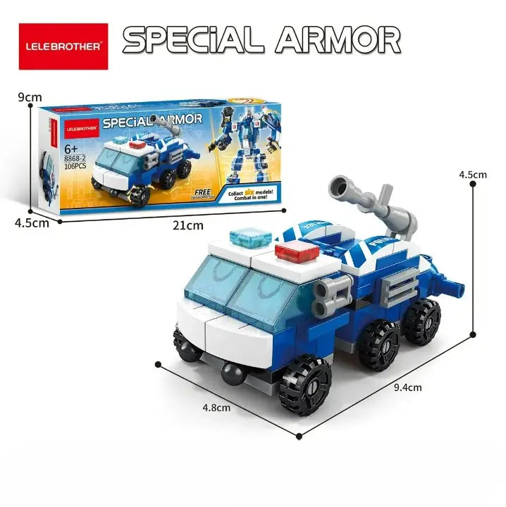 Deformed Robot 6 in 1 Building Blocks 533 Pcs City Police Car Bricks Toys Model Kids Educational Gift