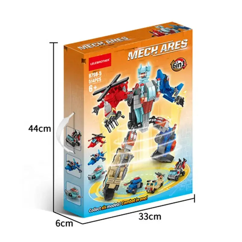 Deformed Mecha 6 in 1 Building Blocks 514 Pcs Car Robot Bricks Toys Model Kids Educational Gift