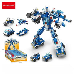 Deformed Robot 6 in 1 Building Blocks 533 Pcs City Police Car Bricks Toys Model Kids Educational Gift