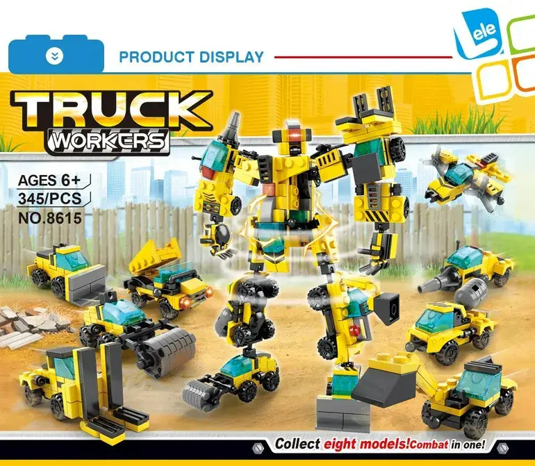 City Construction Truck Transform Robot 8-in-1 Kids Building Block Toy 345 Pcs