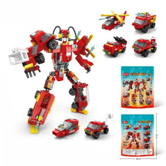 Color Bag Building Blocks Fire Mecha 6 in 1 Robot Bricks Toys Firefighting Model Kids Educational Gift