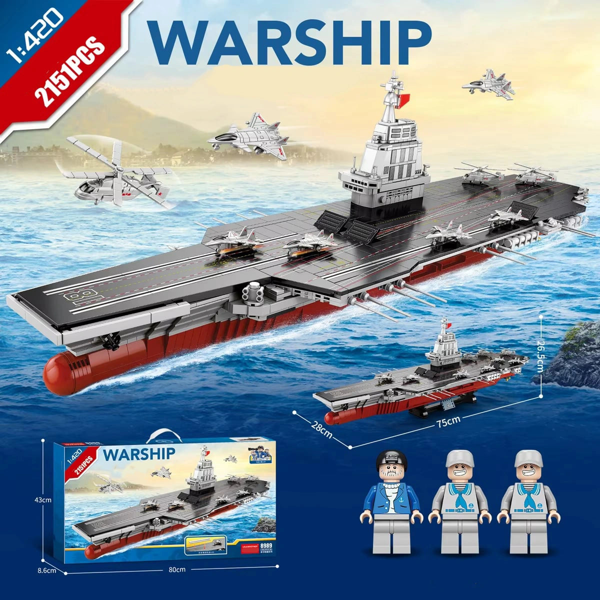 Military Warship Bricks No. 003 Fujian ship large aircraft carrier boy assembling toy gift