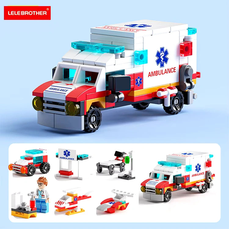 Mini Ambulance 6 in 1 Building Blocks Medical Rescue Vehicle Toy for Kids 122 PCS