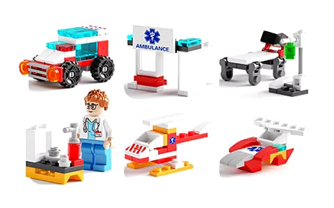 Mini Ambulance 6 in 1 Building Blocks Medical Rescue Vehicle Toy for Kids 122 PCS