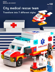 Mini Ambulance 6 in 1 Building Blocks Medical Rescue Vehicle Toy for Kids 122 PCS