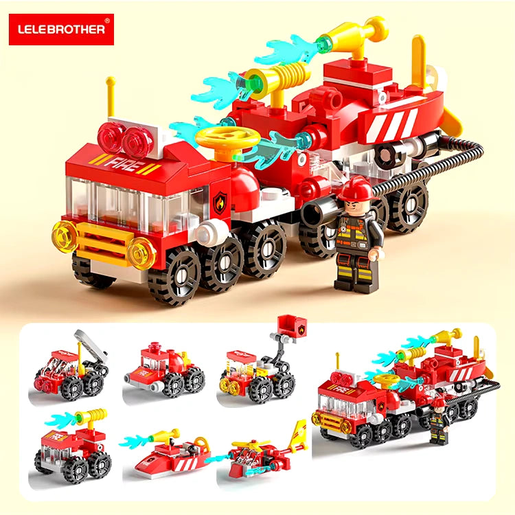 Mini Firefighting Truck 6 in 1 Building Blocks Playset for Kids 134 PCS