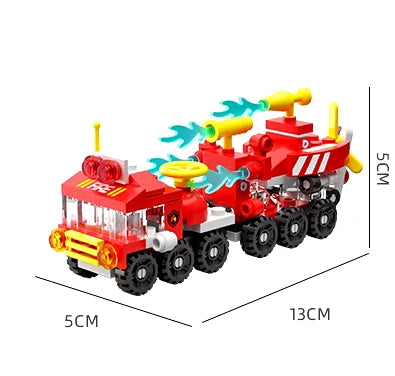 Mini Firefighting Truck 6 in 1 Building Blocks Playset for Kids 134 PCS