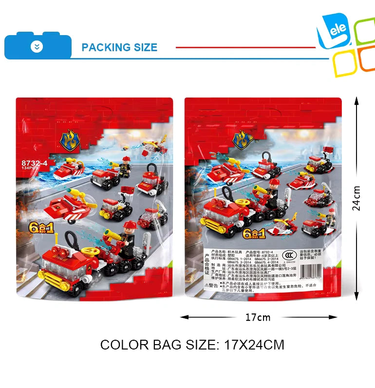 Mini Firefighting Truck 6 in 1 Building Blocks Playset for Kids 134 PCS