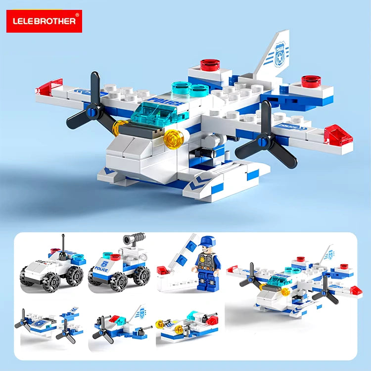 Mini Police Vehicle 6 in 1  Building Blocks Playset for Kids 137 PCS