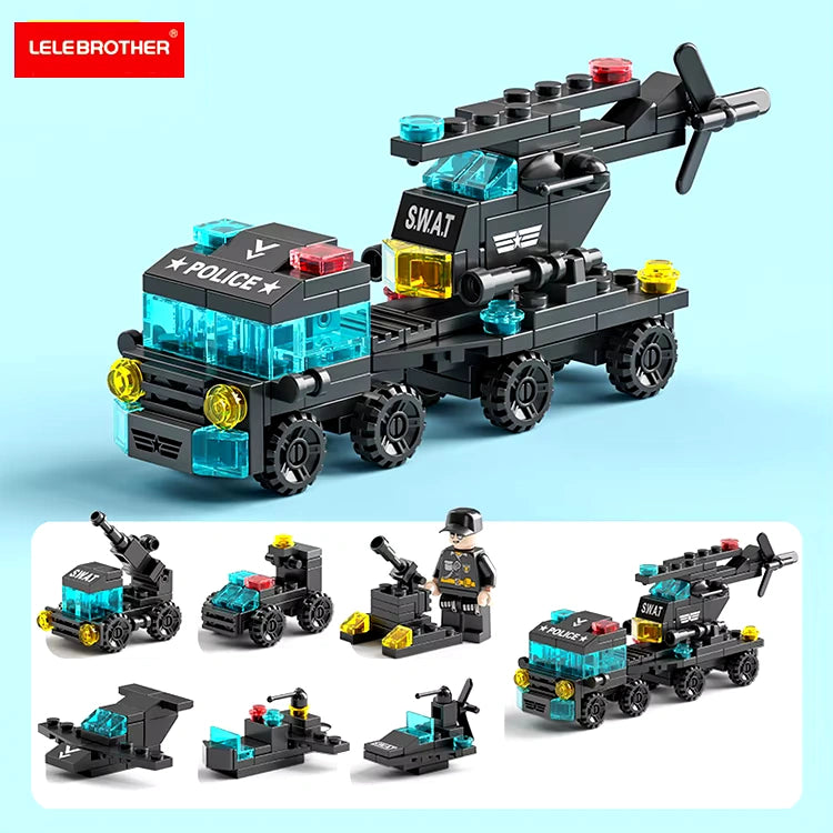 Mini Police Trailer 6 in 1 Building Blocks Toy – Law Enforcement Vehicle Set 123 PCS