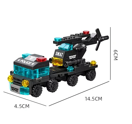 Mini Police Trailer 6 in 1 Building Blocks Toy – Law Enforcement Vehicle Set 123 PCS