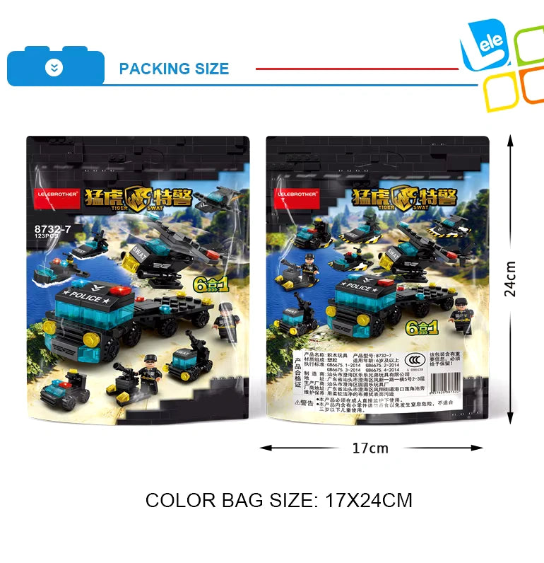 Mini Police Trailer 6 in 1 Building Blocks Toy – Law Enforcement Vehicle Set 123 PCS