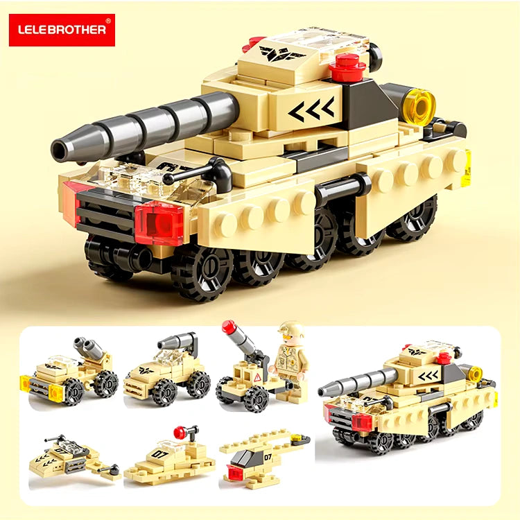 Mini Tank 6 in 1 Building Blocks Toy for Kids – Military Vehicle Set 123 PCS