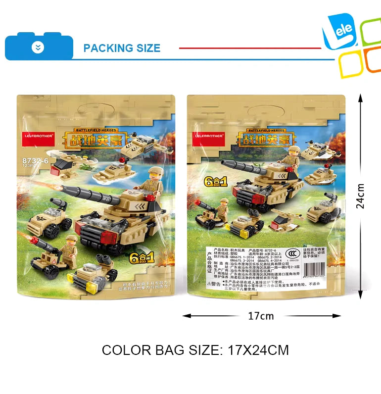 Mini Tank 6 in 1 Building Blocks Toy for Kids – Military Vehicle Set 123 PCS