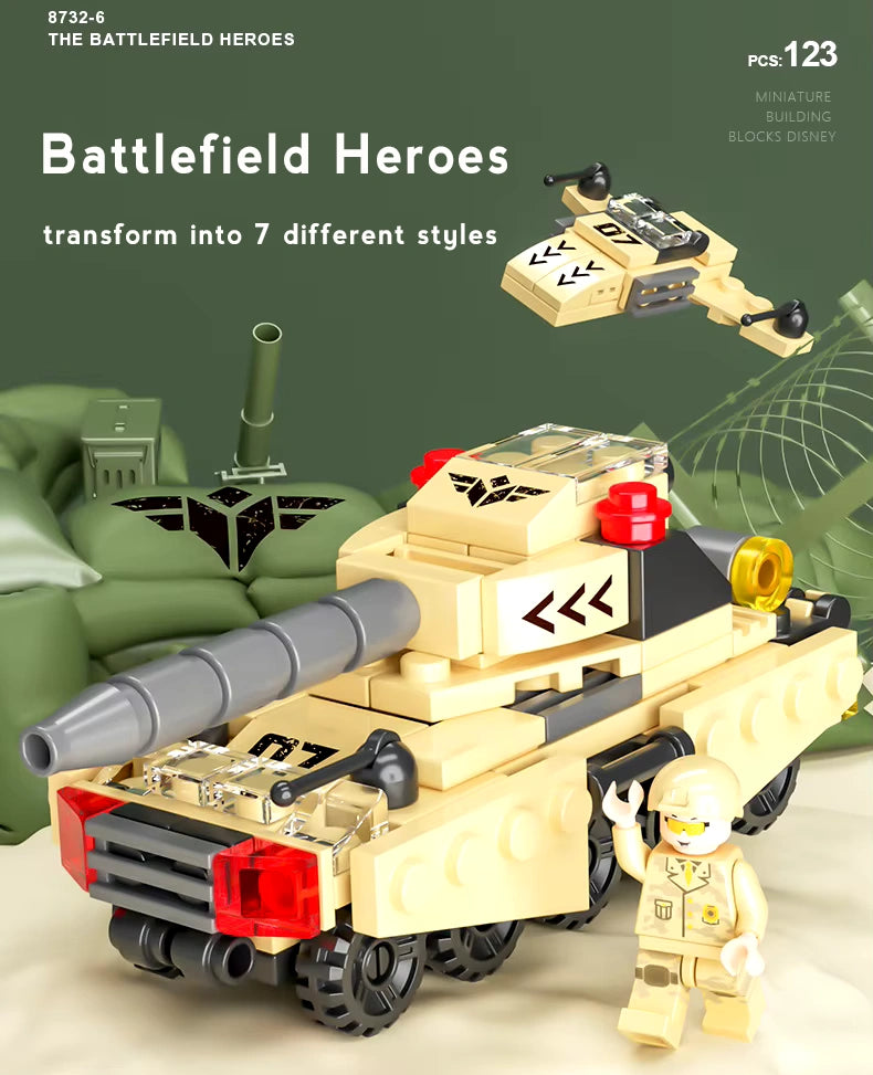 Mini Tank 6 in 1 Building Blocks Toy for Kids – Military Vehicle Set 123 PCS